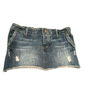 Banana Split USA  Micro Mini Button Fly  Skirt Denim Jean Size 26 Distressed